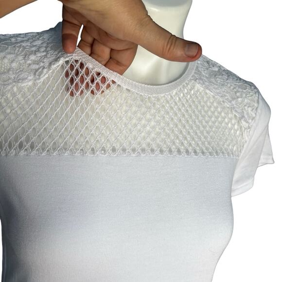 Ann Taylor white top mesh panel short sleeve top size small - Picture 5 of 10